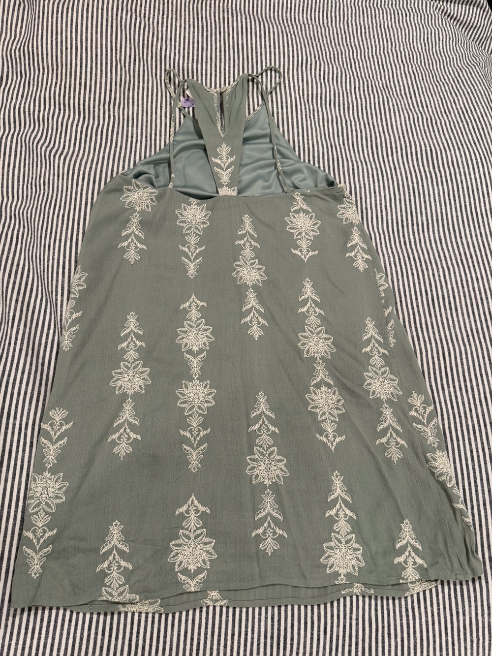 Francesca’s Collection. Sage Green Embroidered Halter Dress. Size Small.